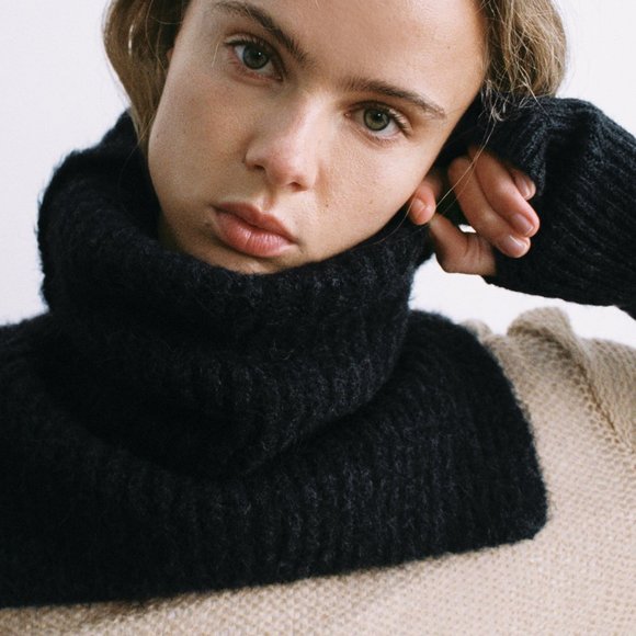 ZARA KNIT‎ BIB WOOL ALPACA WINTER COLLAR PULL ON MOHAIR SCARF ANTHRACITE - Picture 3 of 8